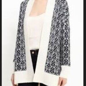 Gap Sweater Womens M/L Navy Jacquard Open Front Cardi Coat Chunky Knit